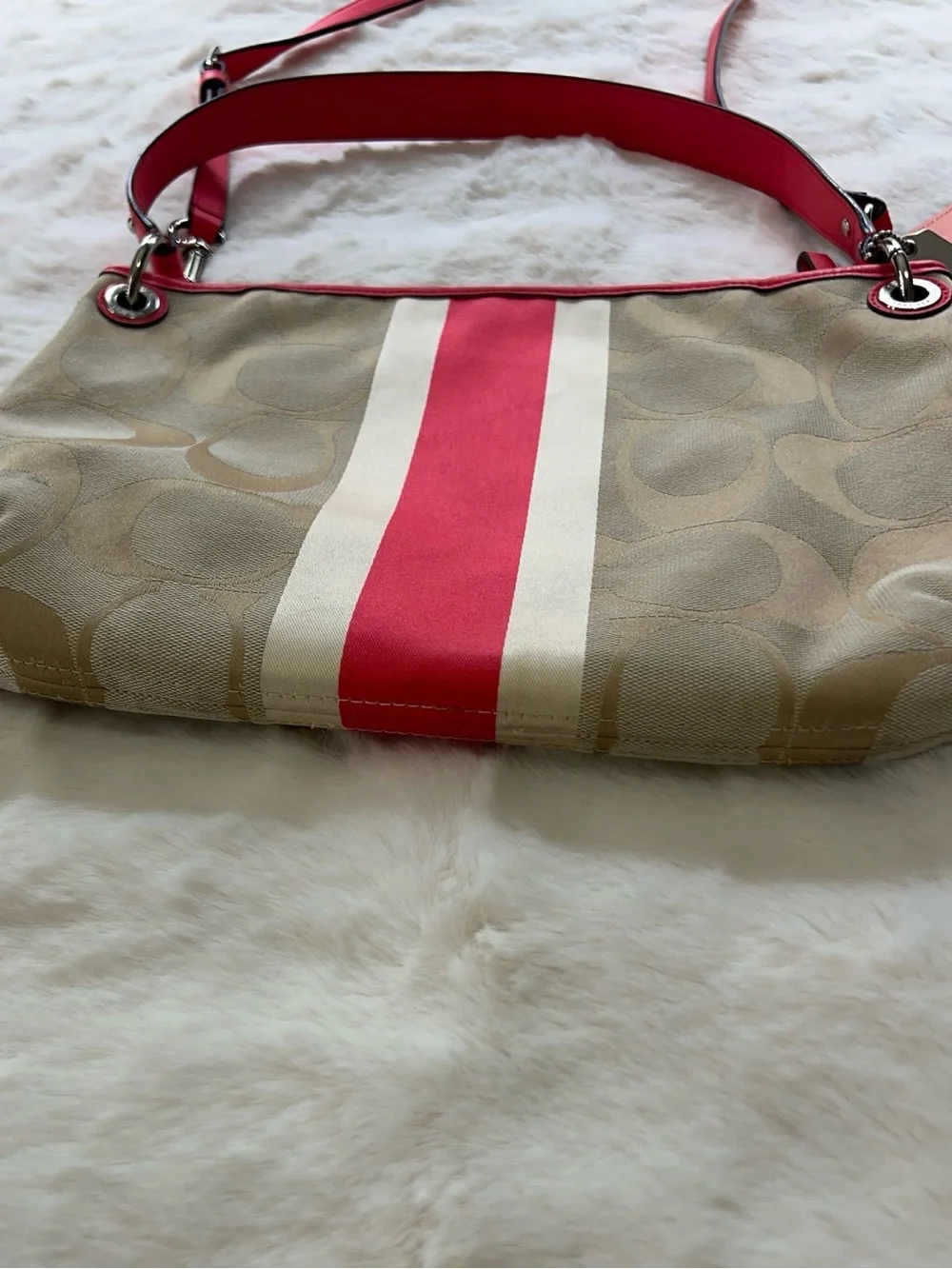 Coach Signature Stripe Convertible Crossbody Bag 22418M Khaki Coral Shoulder